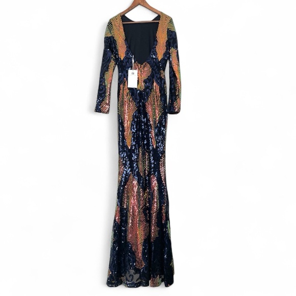 NWT Sequin Mermaid Maxi Dress Long Sleeve Evening Gown Cocktail Floor Length L - Picture 5 of 14